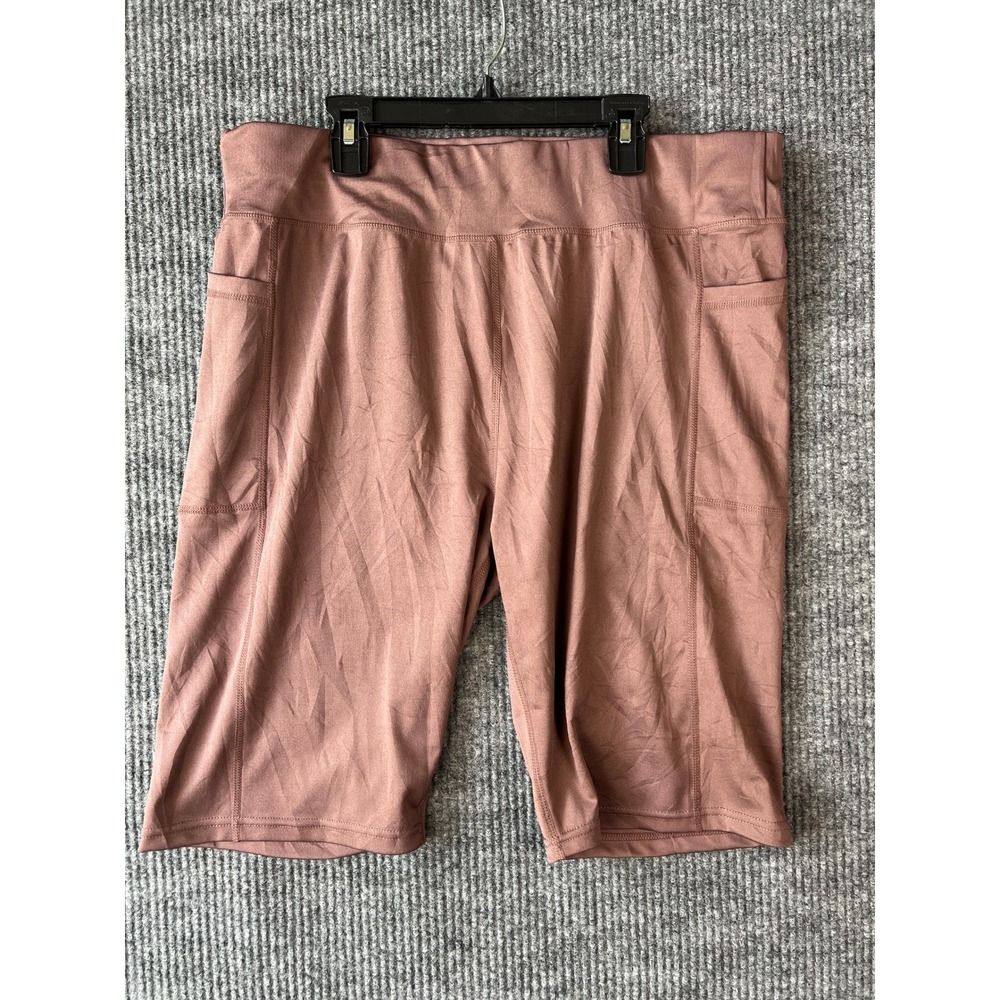 RAG Plus Brown Biker Shorts 3X High Rise Pocket Athleisure Activewear Yoga Gym
